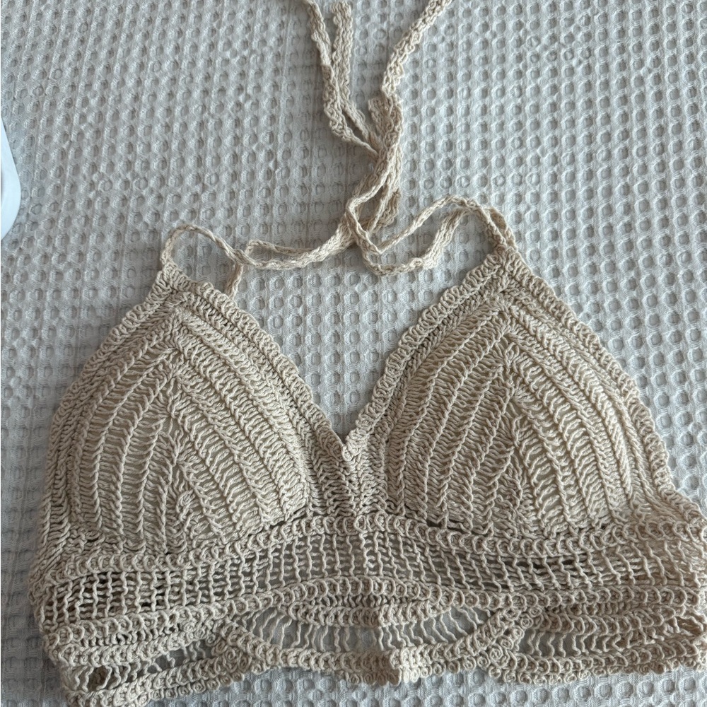 SHEIN Beige Crochet Halter Top
